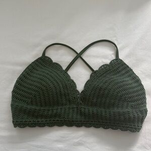 Hollister Forest Green Crochet Bikini Top
